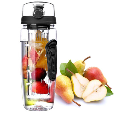 

Sport Fruit Infuser Water Bottle Anti-Slip Grips Free Flip Top Lid Leak Proof