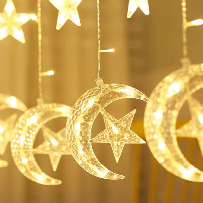 

UpperX 138 LED Star Moon Curtain String LightsWindow Curtain Lights with 8 Flashing Modes Decor for WeddingPartyHomePatio Lawn