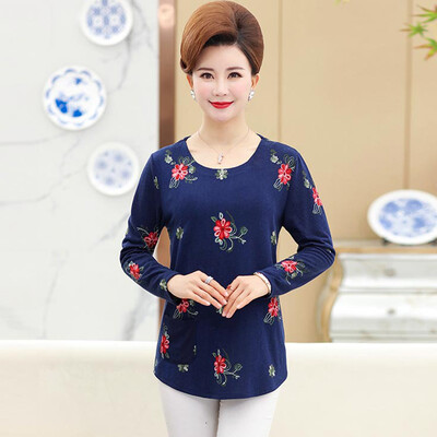 

Yu Zhaolin 2019 new middle-aged womens large size shirt 40-50 years old mother loaded spring&autumn long-sleeved T-shirt YWMM191362 Navy 3XL