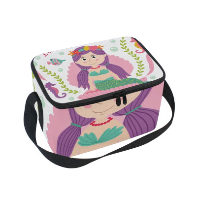 

ALAZA Lunch Box Insulated Lunch Bag Large Cooler Mermaid Sits In The Seashell Tote Bag