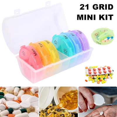 

7 Day 21 Grid Pill Box Weekly AM PM Pill Box Case with Moisture-Proof Design Pill Box Storage Rainbow