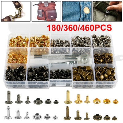 

180360460PCS Leather Rivets Double Cap Rivet Tubular Metal Studs Fastener Snap Metal Press Stud Cloth Tool Kit