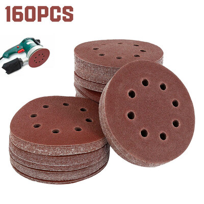 

160Pcs 125mm Sanding Discs Pads 40-800 Grit Mix Hook&Loop Hole Orbital Sandpaper