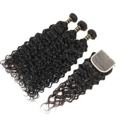 

Amazing Star Virgin Hair Water Wave Bundles with Closure Human Hair Bundles with Closure Free Part Lace Closure with Bundles