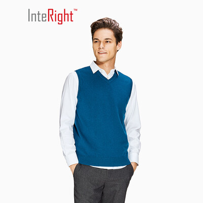 

INTERIGHT full wool mens business casual V-neck wool vest Tibetan blue XL