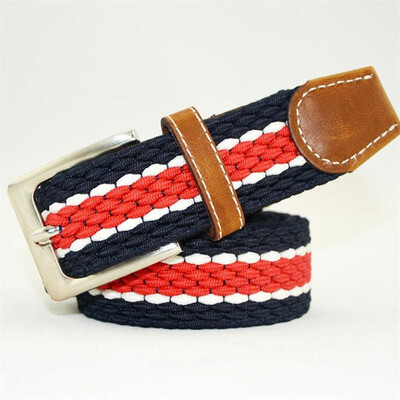 

Men Women Woven Stretch Braided Elastic Leather Buckle Belt Waistband Belt