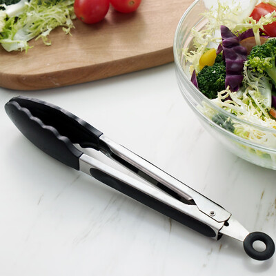 

Willstar 2X Kitchen SiliconeTongs Stainless Steel BBQ Food Cooking Salad Non Stick Clip Black