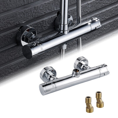 

Willstar Chrome Bathroom Thermostatic Shower Mixer Valve Bar Taps Twin Outlet Brass Bar