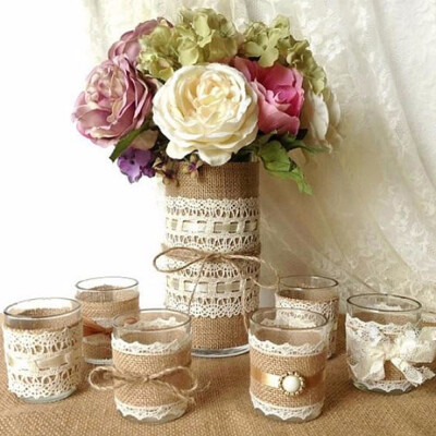 

9×Jute Burlap With Lace Natural Hessian Ribbon Trim Edge Wedding Rustic Vintage