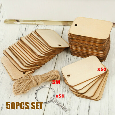 

50pcs Wood Label Wood Nature Slice Gift Tag Hanging Label Wedding Party with Hemp Ropes 50pcs Keychain