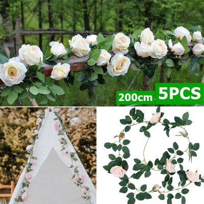 

200cm Artificial Fake Rose Flower Vine Leaf Hanging Rattan Garland Plants Greenery Leaves Wedding Party Home Outdoor Garden Decor