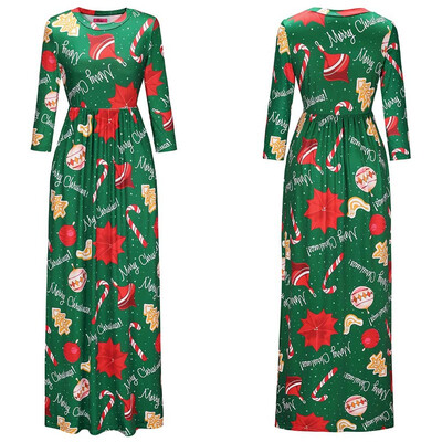 

BOFUTE New Europe America Womens Clothing O-Neck Printing Skirt Christmas Clothing Long Sleeve Dress 1208