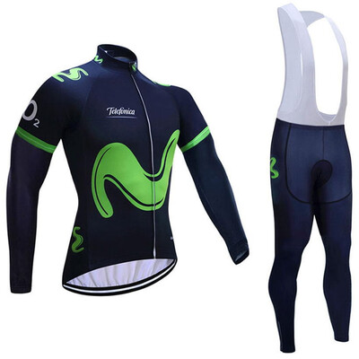 

2018 pro team Movistar winter thermal fleece cycling jersey bicycle clothing set ropa ciclismo invierno bike jersey bib pants kit