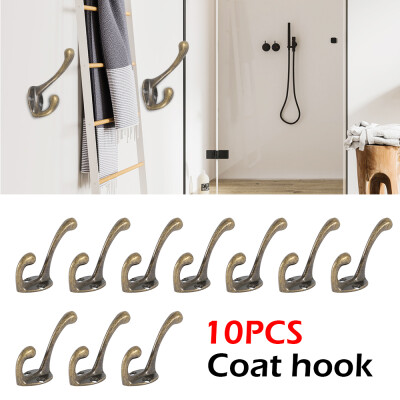 

Willstar 10Pack Heavy Duty Dual Coat Hooks Wall Mounted with 20 Screws Vintage Antique Bronze Hooks