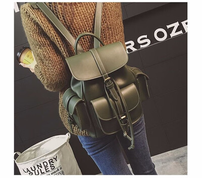 

Women Backpack for Girls Drawstring Bookbag Bag School Bagpack for Teenage Girl Army Green Ladies PU Leather Backpacks Female