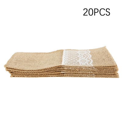 

Willstar 20PCS Hessian Burlap Lace Bag Tableware Pouch Cutlery Holder Party Decor