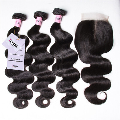 

UNice Hair Icenu Remy Hair Series Human Hair Bundles With Closure 4PCS Brazilian Body Wave Hair Middle Part Lace Closure 8-30
