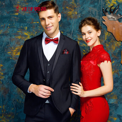 

TRIES suit suit male spring new anti-wrinkle Slim flat collar dress dress wedding series set west 20191E0172 black 54Y 185