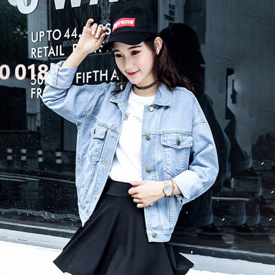 

Langyue Womens Denim Jacket Women 2019 Spring New Student Loose Short Jacket BF College Wind Top LWJK187409T Light Blue