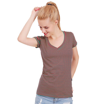 

Fashion new style cotton tshirt women summer V-neck cool t shirt female short sleeve tops small striped Lady casual t-shirt