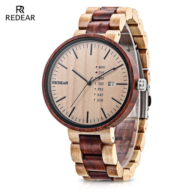 

REDEAR SJ1639 Unisex Quartz Wooden Watch Calendar Wood Grain Dial Wristwatch