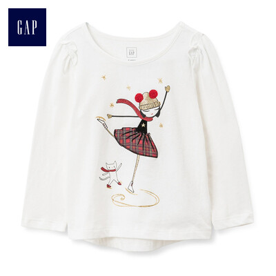 

GAP flagship store female&young comfortable cotton winter pattern ruffled T-shirt 124333 childlike colorful 2YRS