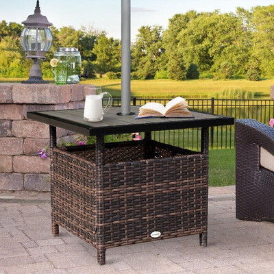 

Rattan Wicker Outdoor Accent Table With Umbrella Insert