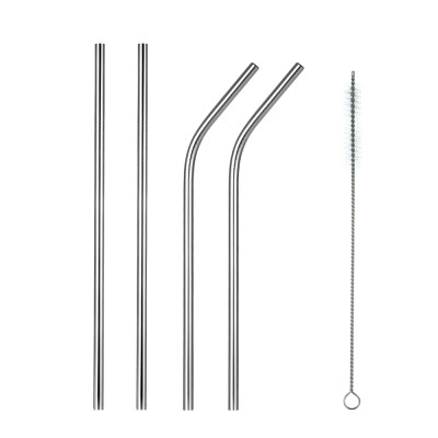 

105" Stainless Steel Straws Reusable Metal Straws 2 Bent 2 Straight Straws with a Cleaning Brush