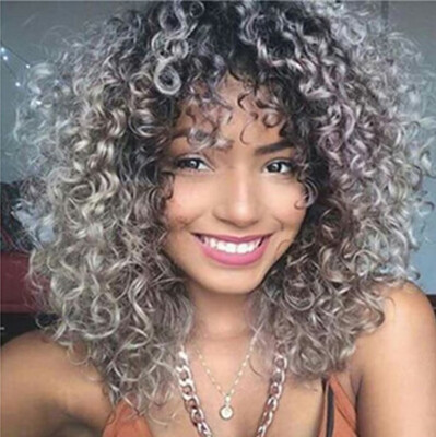 

Wig womans short curly hair wig black African small curly hair wig black granny grey synthetic fiber wig wig