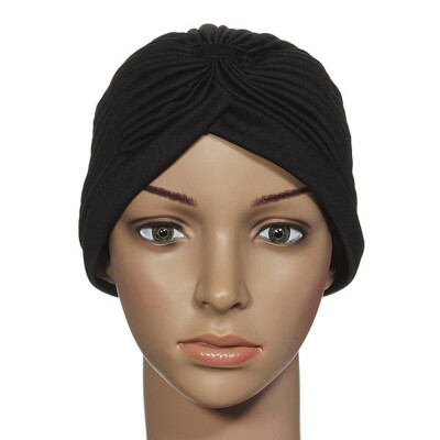 

Fashion Women Wrap Hat Candy Color Stretchy Turban Head Band Sleep Beanie Pleated Indian Cap