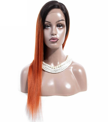 

Ombre Color 1bOrange Straight Human Hair Wigs Brazilian Ombre Hair 180 Pre Plucked hairline 4 4 Human Hair Lace Front Wig
