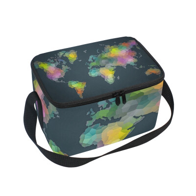 

ALAZA Lunch Box Insulated Lunch Bag Large Cooler Tote Bag Colorful Map for Men Women Girls Boys