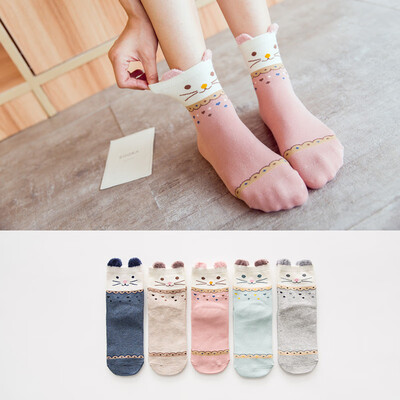 

Ladies cartoon socks cotton Japanese cute animal pattern in stockings 5 pairs