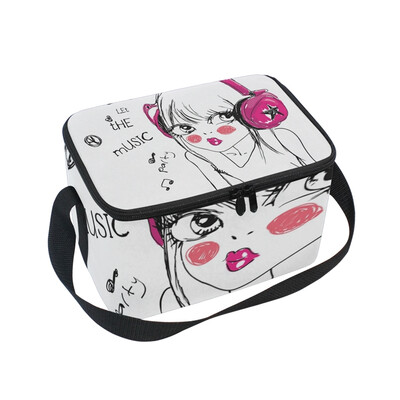 

ALAZA Lunch Box Girl Listen To Music Insulated Lunch Bag Large Cooler Tote Bagfor Men Women