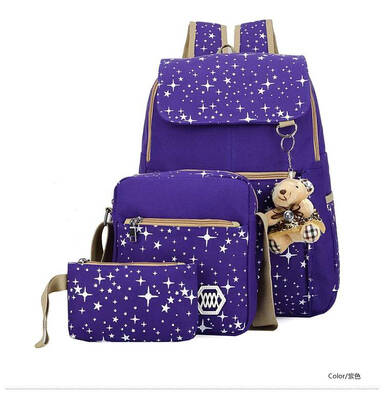 

3PCS female shoulder bag Korean version of college wind cotton canvas backpack travel bag student bag