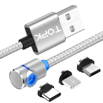 

TOPK RLine-L 90 Degree L Type Magnetic Cable Nylon Braided LED Magnet Cable & Micro USB Cable & USB Type-C USB C Cable