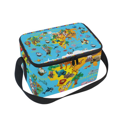 

ALAZA Lunch Box Insulated Lunch Bag Large Cooler Tote Bag Animals Map Pattern for Men Women Girls Boys