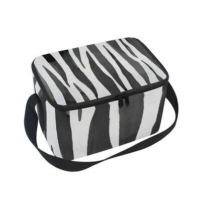 

ALAZA Insulated Lunch Box Black Stripe Texture Lunch Bag for Men Women Portable Tote Bag Cooler Bag