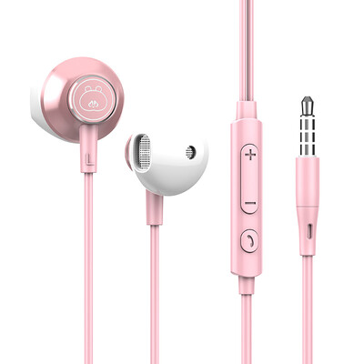 

BYZ KM30 Black Eyes Three Brothers Cartoon Metal Earbuds Cable Control Phone Headphones Pink