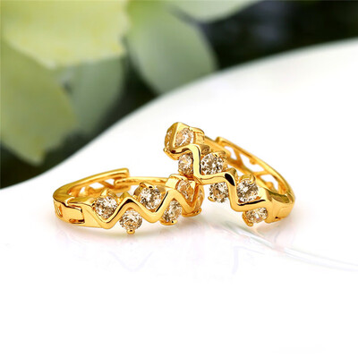 

1Pair Clear Crystal Zircon 18K Gold Plated Wave Hollow Hoop Earrings Jewelry Gift for Women Lady