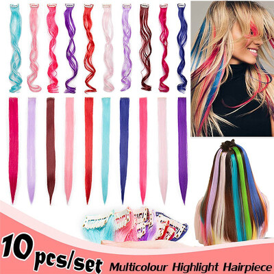 

Colored Clip in Hair Extensions 22" Straight Clip in for Women&Kids Multi-Colors Party Highlights Streak Synthetic Hairpieces