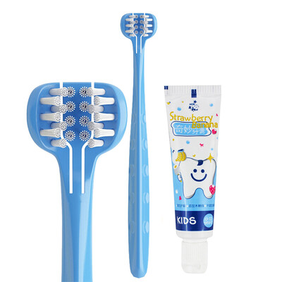 

MDB soft hair baby toothbrush toothbrush set 1-2-3-6-12 years old three-sided childrens toothbrush 1 fluoride-free toothpaste 25g 1 blue