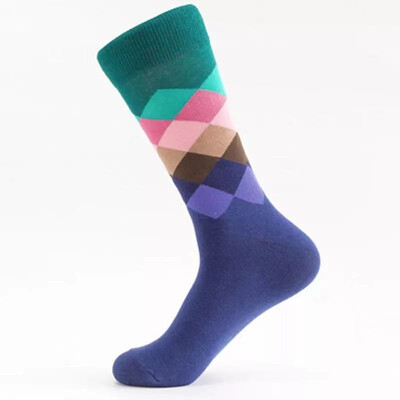 

1 Pair Men Socks with Rainbow Geometry Color Type Socks Mid tube Socks Male Female Man Woman Big Size Lucky Socks
