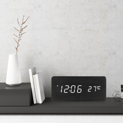 

LED Wooden Alarm Clock Time Temperature Calendar Display