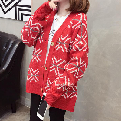 

Langyue Womens 2019 Spring&Autumn New Korean Knit Cardigan Womens Long Korean Knitwear Jacket LWYC191252 Red