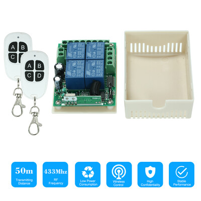 

433Mhz DC 12V 4CH Universal Relay Wireless RF Remote Control Switch Receiver Module&5PCS 4 Key RF 433 Mhz Transmitter Fixed Co