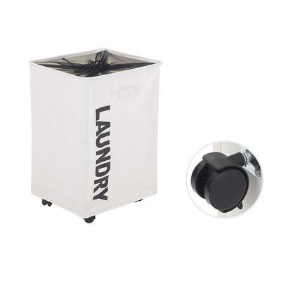 

Large Foldable Oxford Cloth Laundry Basket Bin Mesh Drawstring Dirty Clothes Hamper with Handles 4 Support Rods Universal Wheels