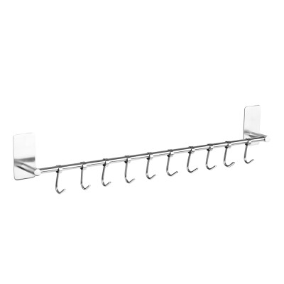 

Self-adhesive Wall-mounted Hook Rack 304 Stainless Steel Hook Hanger Storage Organizer for Kitchen Bathroom with 10pcs Moveable Ho