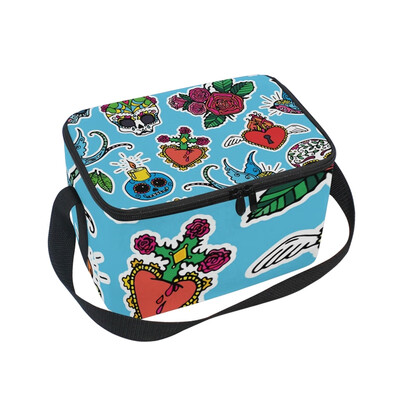 

Lunch Box Insulated Lunch Bag Large Cooler Day Of The Dead Skull Tote Bagfor Kids Men Women