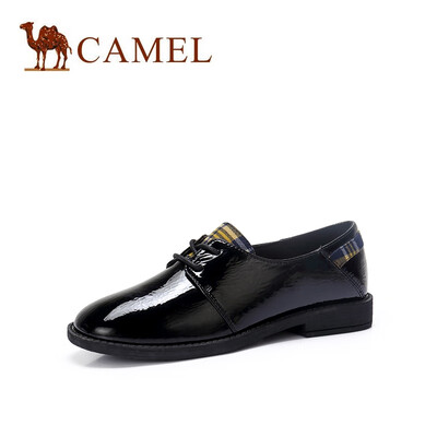 

Camel CAMEL Ms British literary plaid stitching round head single shoes A91514691 black 40